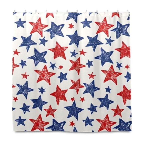 Dailycode Shower Curtain Liners 72x72in Water Resistant Machine Washable Rustproof Grommets Fabric Bath Curtain, Blue Red Star Handdrawn