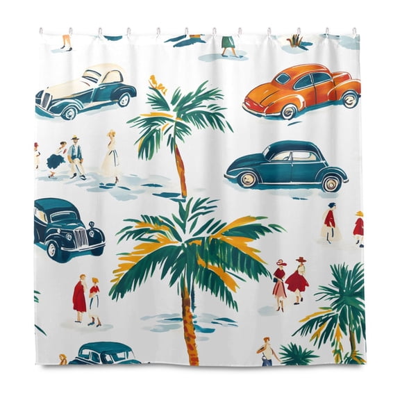 Dailycode Shower Curtain Liners 72x72in Water Resistant Machine Washable Rustproof Grommets Fabric Bath Curtain, Car Tree People