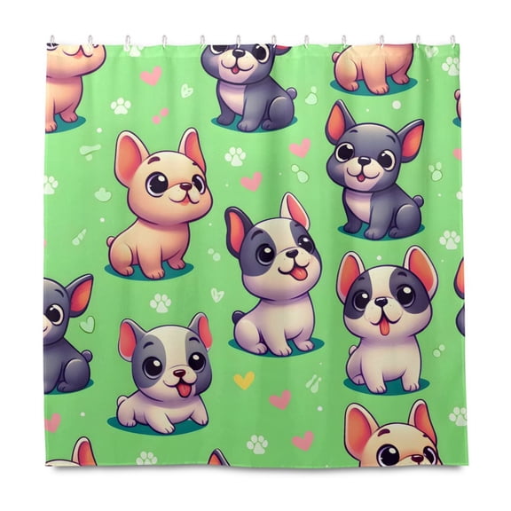 Dailycode Shower Curtain Liners 72x72in Water Resistant Machine Washable Rustproof Grommets Fabric Bath Curtain, Cartoon Cute French Bulldog