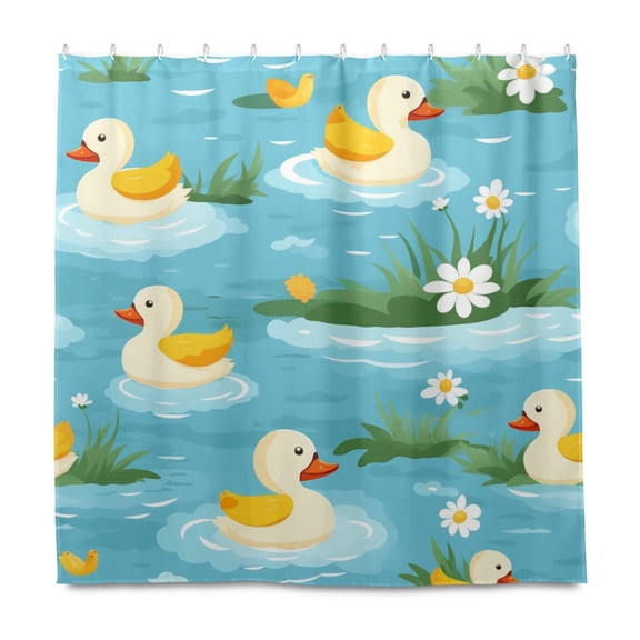 Dailycode Shower Curtain Liners 72x72in Water Resistant Machine Washable Rustproof Grommets Fabric Bath Curtain, Cartoon Ducks Flower Plant