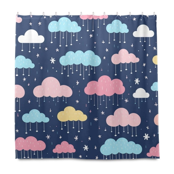 Dailycode Shower Curtain Liners 72x72in Water Resistant Machine Washable Rustproof Grommets Fabric Bath Curtain, Cartoon Raining Clouds