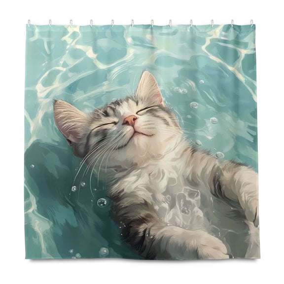 Dailycode Shower Curtain Liners 72x72in Water Resistant Machine Washable Rustproof Grommets Fabric Bath Curtain, Cat Floating in Water