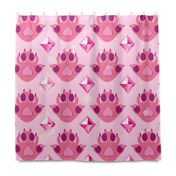Dailycode Shower Curtain Liners 72x72in Water Resistant Machine Washable Rustproof Grommets Fabric Bath Curtain, Cat Paw and Gem