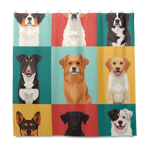 Dailycode Shower Curtain Liners 72x72in Water Resistant Machine Washable Rustproof Grommets Fabric Bath Curtain, Colorful Cartoon Dogs