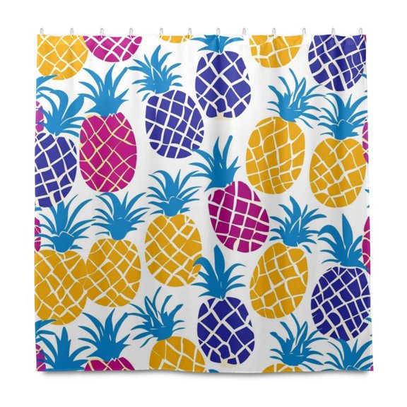 Dailycode Shower Curtain Liners 72x72in Water Resistant Machine Washable Rustproof Grommets Fabric Bath Curtain, Colorful Pineapple Outline