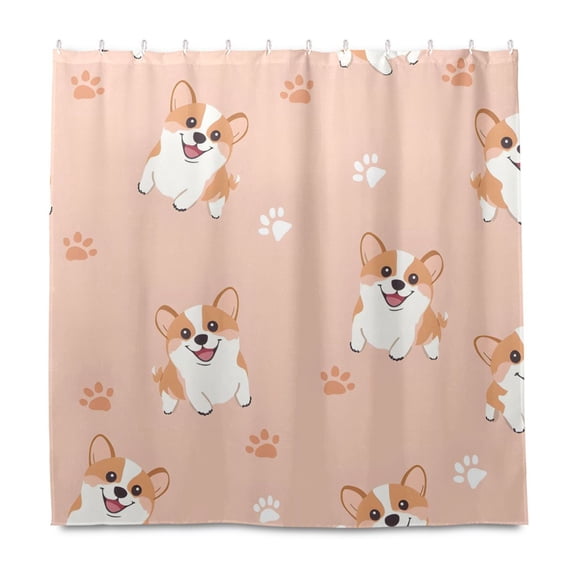 Dailycode Shower Curtain Liners 72x72in Water Resistant Machine Washable Rustproof Grommets Fabric Bath Curtain, Corgi Dog and Paw Prints
