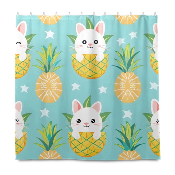 Dailycode Shower Curtain Liners 72x72in Water Resistant Machine Washable Rustproof Grommets Fabric Bath Curtain, Cute Cat in Pineapple