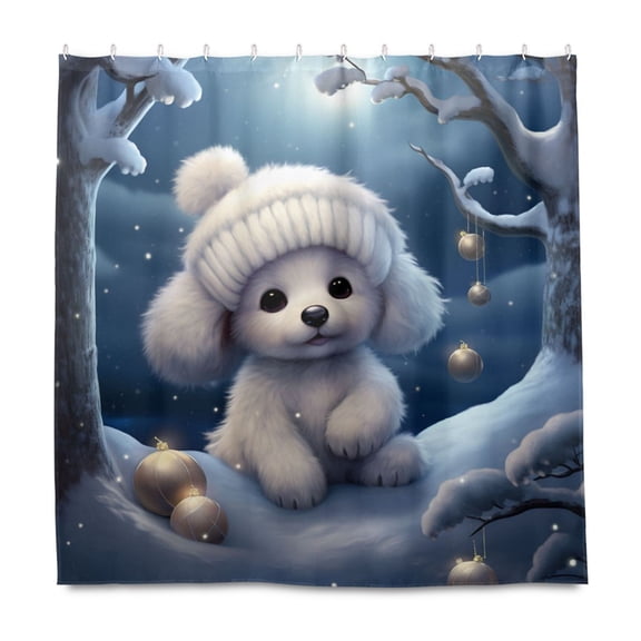 Dailycode Shower Curtain Liners 72x72in Water Resistant Machine Washable Rustproof Grommets Fabric Bath Curtain, Cute Dog in Winter