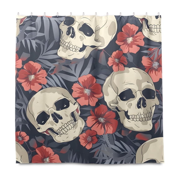 Dailycode Shower Curtain Liners 72x72in Water Resistant Machine Washable Rustproof Grommets Fabric Bath Curtain, Cute Skulls and Flowers