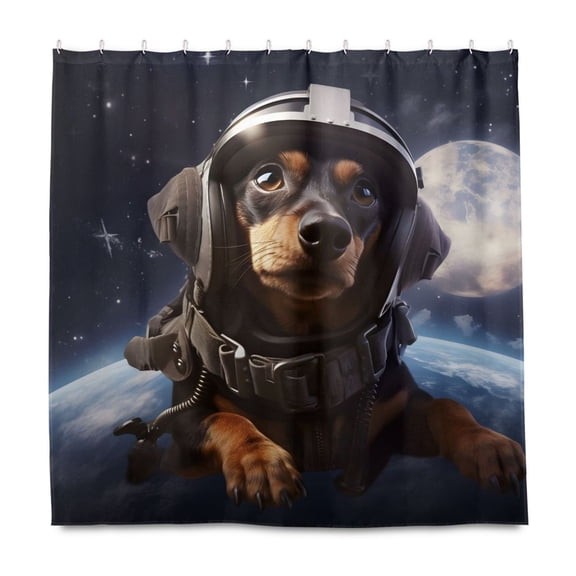 Dailycode Shower Curtain Liners 72x72in Water Resistant Machine Washable Rustproof Grommets Fabric Bath Curtain, Dog Flying in Space