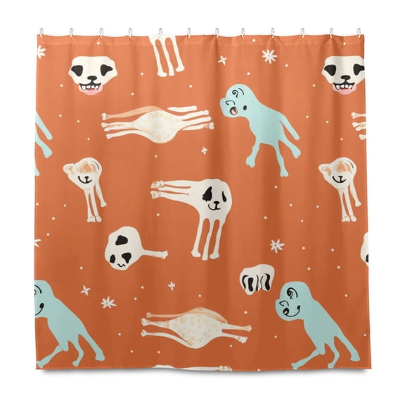 Dailycode Shower Curtain Liners 72x72in Water Resistant Machine Washable Rustproof Grommets Fabric Bath Curtain, Dogs with Bone