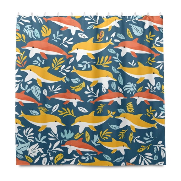 Dailycode Shower Curtain Liners 72x72in Water Resistant Machine Washable Rustproof Grommets Fabric Bath Curtain, Dolphin with Seaweed