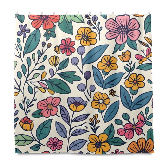 Dailycode Shower Curtain Liners 72x72in Water Resistant Machine Washable Rustproof Grommets Fabric Bath Curtain, Doodle Flowers and Leaves