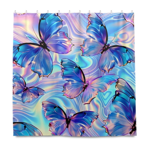Dailycode Shower Curtain Liners 72x72in Water Resistant Machine Washable Rustproof Grommets Fabric Bath Curtain, Dreamy Blue Butterfly