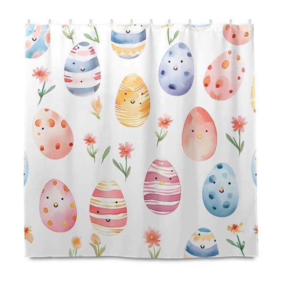 Dailycode Shower Curtain Liners 72x72in Water Resistant Machine Washable Rustproof Grommets Fabric Bath Curtain, Easter Egg and Flower