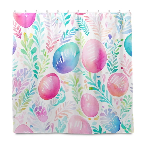 Dailycode Shower Curtain Liners 72x72in Water Resistant Machine Washable Rustproof Grommets Fabric Bath Curtain, Easter Eggs and Leaf