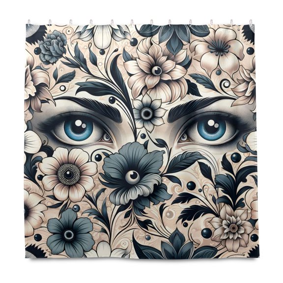 Dailycode Shower Curtain Liners 72x72in Water Resistant Machine Washable Rustproof Grommets Fabric Bath Curtain, Elegant Eye Flower Leaf