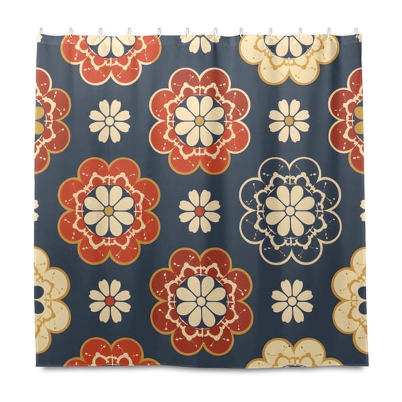 Dailycode Shower Curtain Liners 72x72in Water Resistant Machine Washable Rustproof Grommets Fabric Bath Curtain, Elegant Symmetrical Flower
