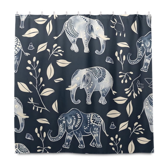 Dailycode Shower Curtain Liners 72x72in Water Resistant Machine Washable Rustproof Grommets Fabric Bath Curtain, Elephant Silhouette and Plants
