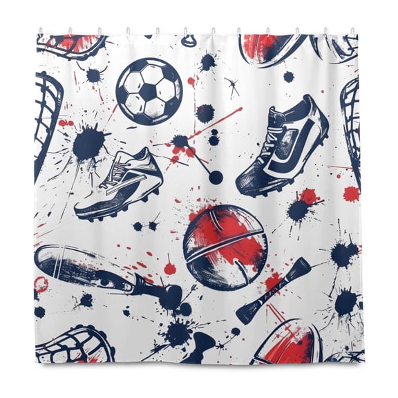 Dailycode Shower Curtain Liners 72x72in Water Resistant Machine Washable Rustproof Grommets Fabric Bath Curtain, Football Sneakers Baseball Bat