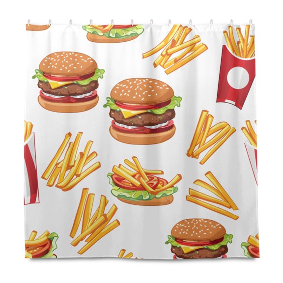 Dailycode Shower Curtain Liners 72x72in Water Resistant Machine Washable Rustproof Grommets Fabric Bath Curtain, French Fries and Hamburger