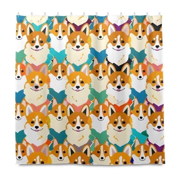Dailycode Shower Curtain Liners 72x72in Water Resistant Machine Washable Rustproof Grommets Fabric Bath Curtain, Fun Corgi Dogs