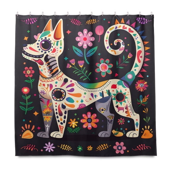 Dailycode Shower Curtain Liners 72x72in Water Resistant Machine Washable Rustproof Grommets Fabric Bath Curtain, Funny Dog and Flowers