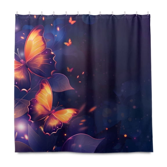Dailycode Shower Curtain Liners 72x72in Water Resistant Machine Washable Rustproof Grommets Fabric Bath Curtain, Glow Light Butterflies