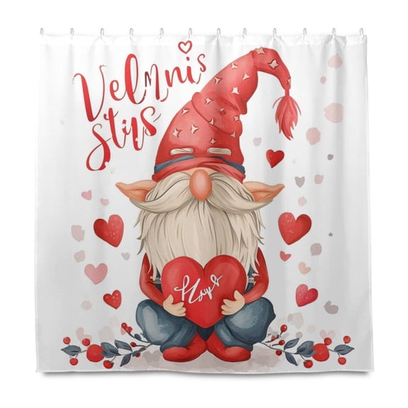 Dailycode Shower Curtain Liners 72x72in Water Resistant Machine Washable Rustproof Grommets Fabric Bath Curtain, Gnome and Red Heart