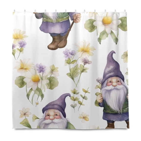 Dailycode Shower Curtain Liners 72x72in Water Resistant Machine Washable Rustproof Grommets Fabric Bath Curtain, Gnomes and Daisy Flower