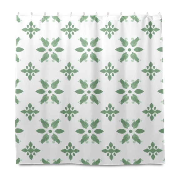 Dailycode Shower Curtain Liners 72x72in Water Resistant Machine Washable Rustproof Grommets Fabric Bath Curtain, Green Floral Motifs