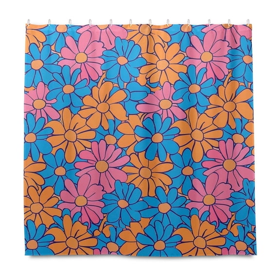 Dailycode Shower Curtain Liners 72x72in Water Resistant Machine Washable Rustproof Grommets Fabric Bath Curtain, Groovy Floral Retro Daisies