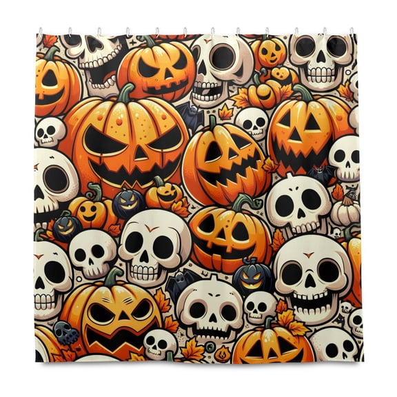 Dailycode Shower Curtain Liners 72x72in Water Resistant Machine Washable Rustproof Grommets Fabric Bath Curtain, Halloween Cartoon Pumpkins Skulls