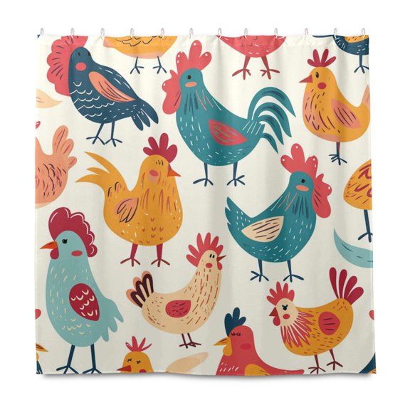 Dailycode Shower Curtain Liners 72x72in Water Resistant Machine Washable Rustproof Grommets Fabric Bath Curtain, Hand Drawn Chicken