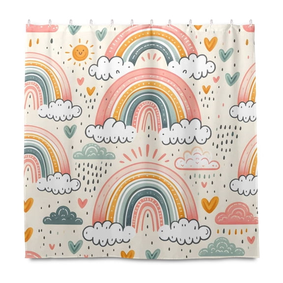 Dailycode Shower Curtain Liners 72x72in Water Resistant Machine Washable Rustproof Grommets Fabric Bath Curtain, Hand Drawn Rainbow Rain Cloud