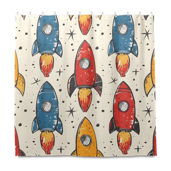 Dailycode Shower Curtain Liners 72x72in Water Resistant Machine Washable Rustproof Grommets Fabric Bath Curtain, Hand Drawn Rocket