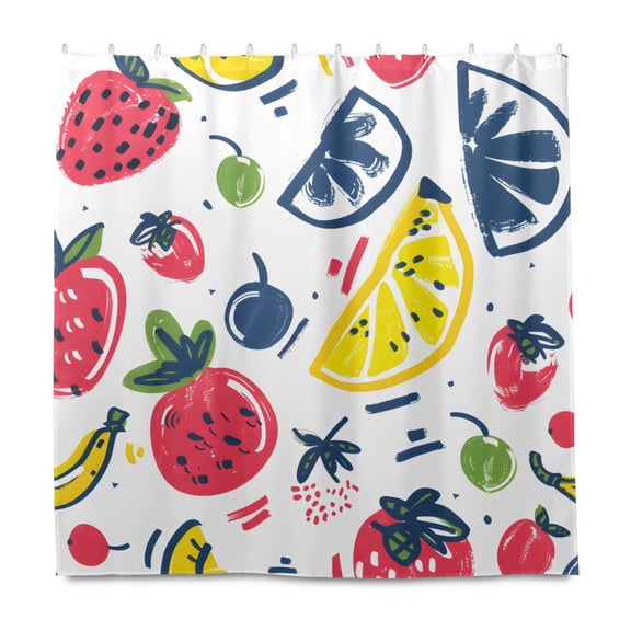 Dailycode Shower Curtain Liners 72x72in Water Resistant Machine Washable Rustproof Grommets Fabric Bath Curtain, Hand Drawn Summer Fruit