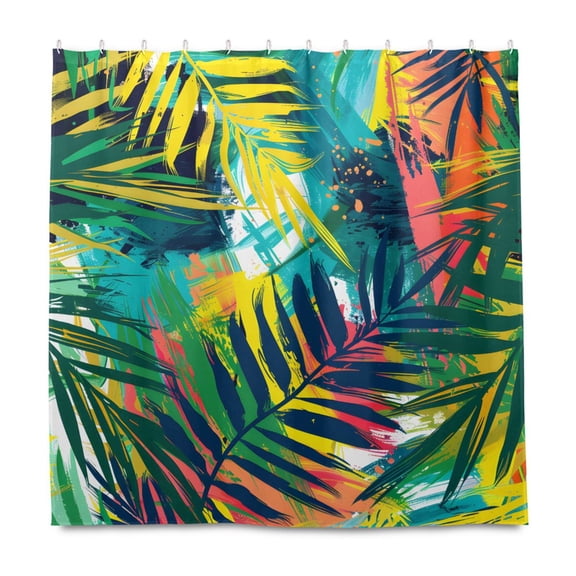 Dailycode Shower Curtain Liners 72x72in Water Resistant Machine Washable Rustproof Grommets Fabric Bath Curtain, Hand Painted Tropical Leaf