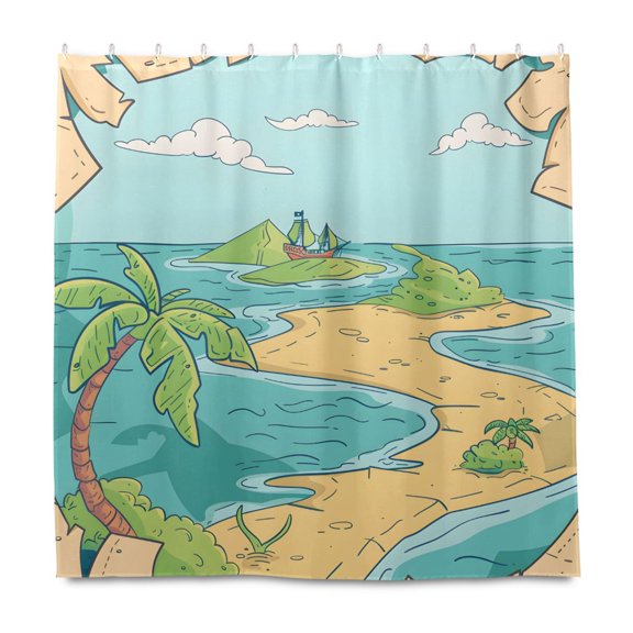 Dailycode Shower Curtain Liners 72x72in Water Resistant Machine Washable Rustproof Grommets Fabric Bath Curtain, Islands Sea Trees