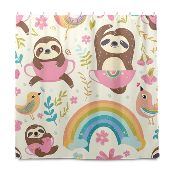 Dailycode Shower Curtain Liners 72x72in Water Resistant Machine Washable Rustproof Grommets Fabric Bath Curtain, Koala Cup Bird Rainbow