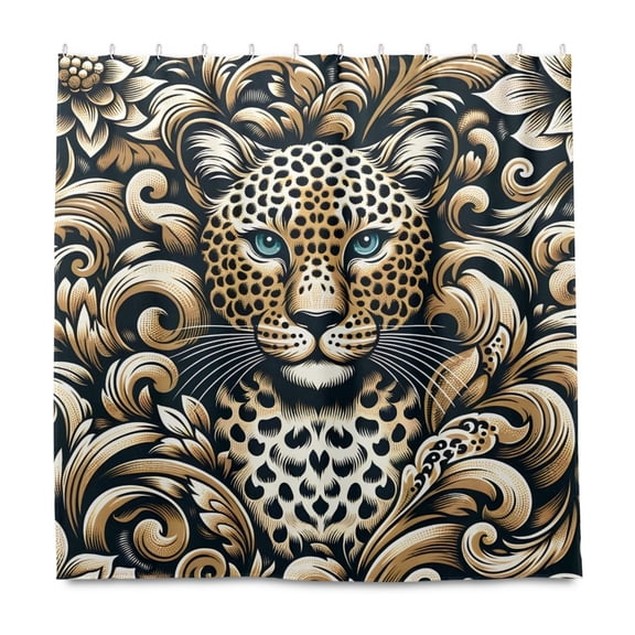 Dailycode Shower Curtain Liners 72x72in Water Resistant Machine Washable Rustproof Grommets Fabric Bath Curtain, Luxury Leopard in Leaves