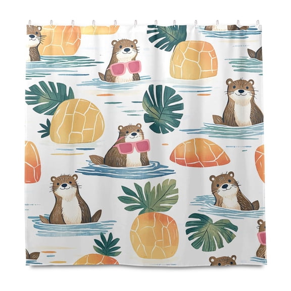 Dailycode Shower Curtain Liners 72x72in Water Resistant Machine Washable Rustproof Grommets Fabric Bath Curtain, Otter and Pineapple in Water