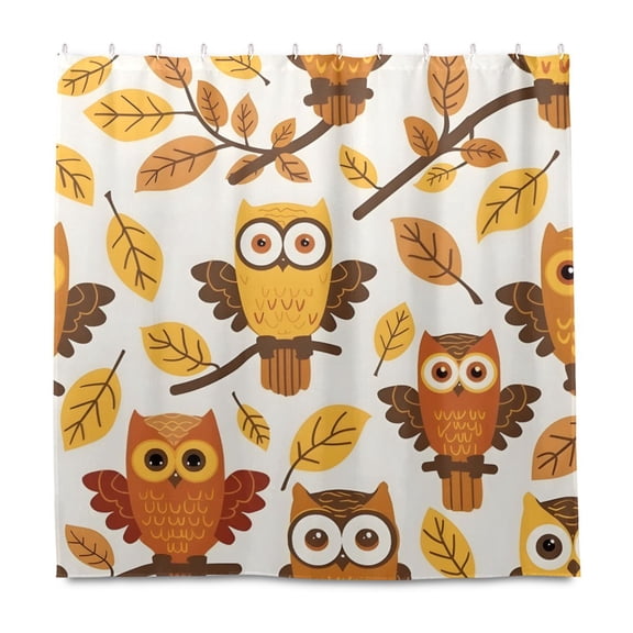 Dailycode Shower Curtain Liners 72x72in Water Resistant Machine Washable Rustproof Grommets Fabric Bath Curtain, Owls and Fall Leaf