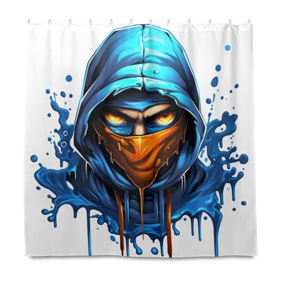 Dailycode Shower Curtain Liners 72x72in Water Resistant Machine Washable Rustproof Grommets Fabric Bath Curtain, Person with Mask Hood