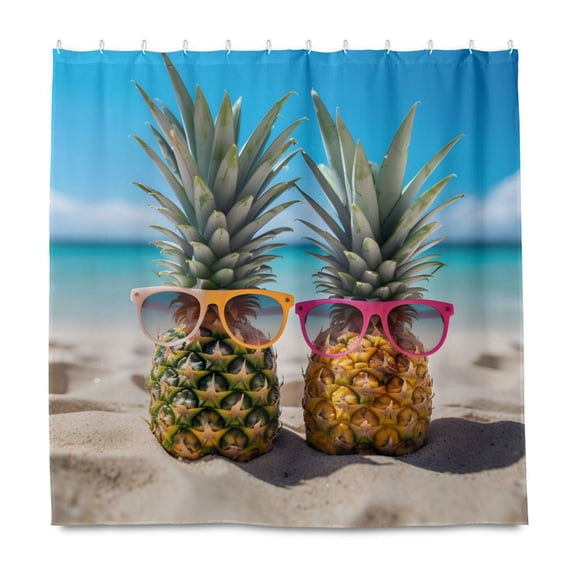 Dailycode Shower Curtain Liners 72x72in Water Resistant Machine Washable Rustproof Grommets Fabric Bath Curtain, Pineapple with Sunglasses
