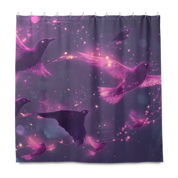 Dailycode Shower Curtain Liners 72x72in Water Resistant Machine Washable Rustproof Grommets Fabric Bath Curtain, Purple Glowing Birds Flying