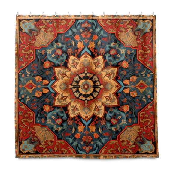 Dailycode Shower Curtain Liners 72x72in Water Resistant Machine Washable Rustproof Grommets Fabric Bath Curtain, Red Blue Yellow Mandala
