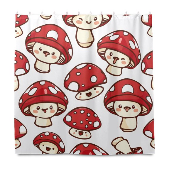 Dailycode Shower Curtain Liners 72x72in Water Resistant Machine Washable Rustproof Grommets Fabric Bath Curtain, Red Cute Mushrooms