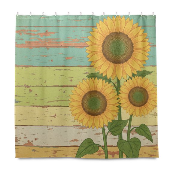 Dailycode Shower Curtain Liners 72x72in Water Resistant Machine Washable Rustproof Grommets Fabric Bath Curtain, Retro Sunflower Poster