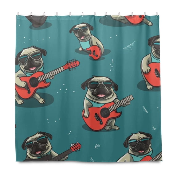 Dailycode Shower Curtain Liners 72x72in Water Resistant Machine Washable Rustproof Grommets Fabric Bath Curtain, Rock Pekingese Dogs
